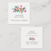 Carte De Visite Carré Wedding planner floral d'aquarelle élégante (Devant / Derrière)