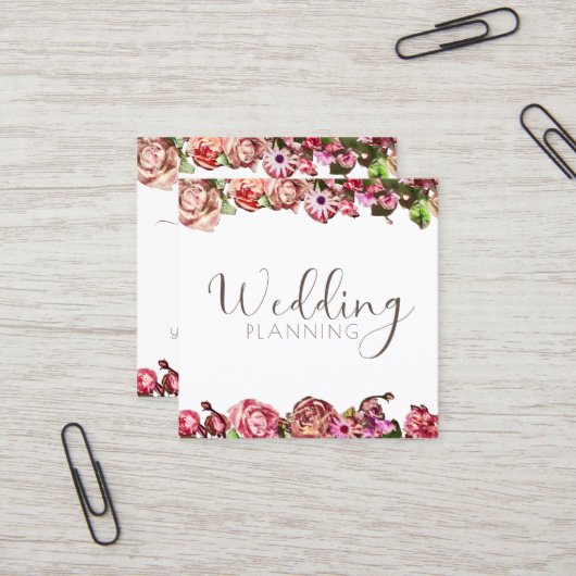 Carte De Visite Carré Wedding planner professionnel Elegant Blush & Pink (Devant/Arrière en situation)