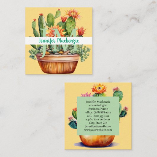 Carte De Visite Carré Western Country Succulent Cacti Cactus (Devant / Derrière)