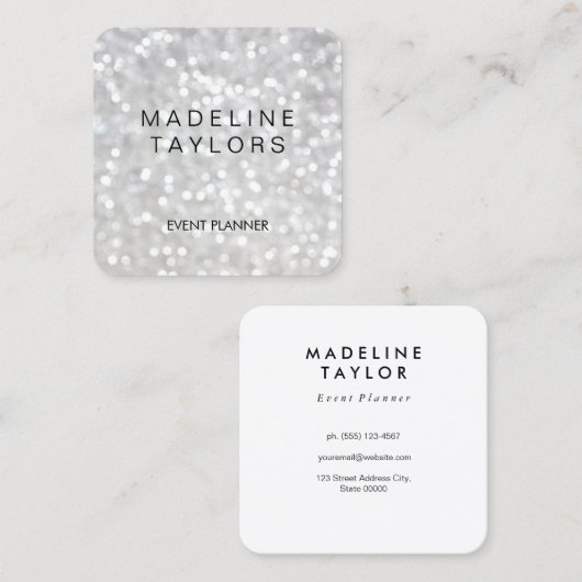 Carte De Visite Carré White Bokeh (Devant / Derrière)