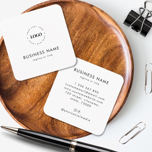 Carte De Visite Carré White Minimalist Custom Logo Entreprise Profession