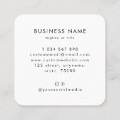 Carte De Visite Carré White Minimalist Custom Logo Entreprise Profession (Dos)