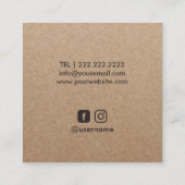 Carte De Visite Carré Wine Maker Sommelier Rustic Kraft Minimalist (Dos)