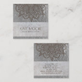 Carte De Visite Carré Yoga argenté métallique de mandala (Devant / Derrière)