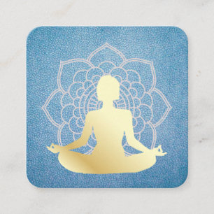 Carte De Visite Carré Yoga assis Lotus Blue Leather Mandala Motif
