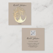 Carte De Visite Carré Yoga Classes École Logo Instructeur Beige Gold (Devant / Derrière)