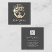 Carte De Visite Carré Yoga Classes École Logo Instructeur QR Black Gold (Devant / Derrière)