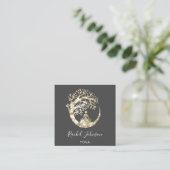 Carte De Visite Carré Yoga Classes École Logo Instructeur QR Black Gold (Debout devant)