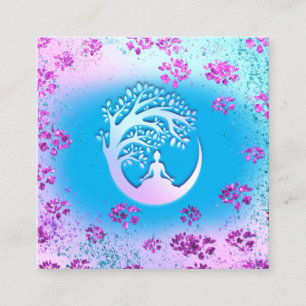 Carte De Visite Carré Yoga Classes École Logo Instructeur QR Blue Floral