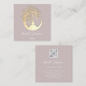 Carte De Visite Carré Yoga Classes École Logo Instructeur QR Rose (Devant / Derrière)