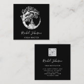 Carte De Visite Carré Yoga Classes École Logo Instructeur QR Spark Grey (Devant / Derrière)