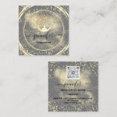 Carte De Visite Carré Yoga Couch Therapist Logo QR Code Gold Glitter (Devant / Derrière)