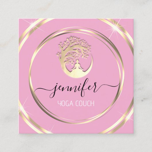 Carte De Visite Carré Yoga Couch Thérapiste Mindfulness QR CODE Rose (Devant)