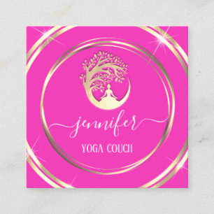 Carte De Visite Carré Yoga Couch Thérapiste Mindfulness QR CODE Rose