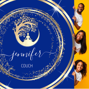 Carte De Visite Carré Yoga Couch Thérapiste Mindfulness QRCode Gold Blue