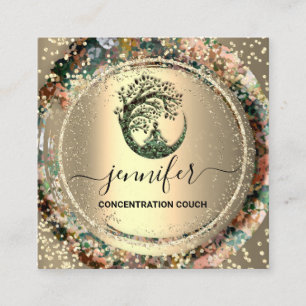 Carte De Visite Carré Yoga Couch Therapy Logo QR Code Gold Confetti