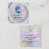 Carte De Visite Carré Yoga Couch Therapy Logo QR Code Holographe Bleu (Devant / Derrière)