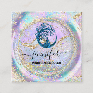 Carte De Visite Carré Yoga Couch Therapy Logo QR Code Holographe Bleu