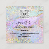 Carte De Visite Carré Yoga Couch Therapy Logo QR Code Holographe Bleu (Dos)