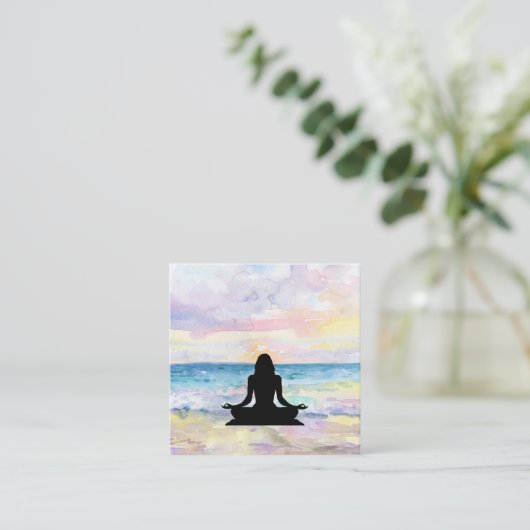 Carte De Visite Carré Yoga de méditation de Mindfulness de lever de (Debout devant)