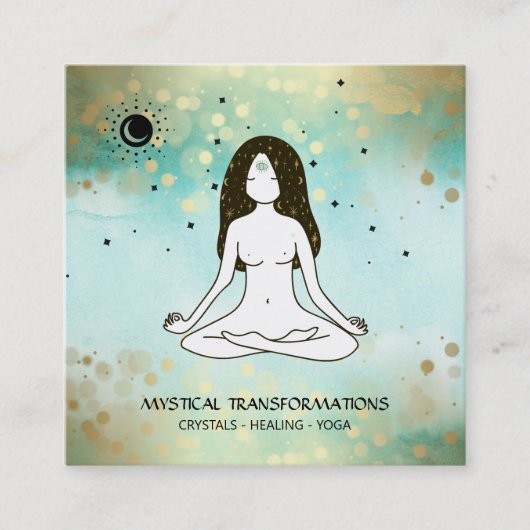 Carte De Visite Carré *~* Yoga Goddess Celestial Moon Magic Boho Turquoi (Devant)