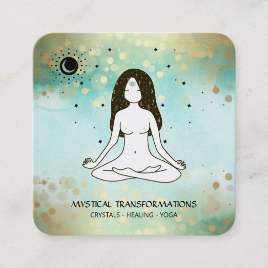 Carte De Visite Carré *~* Yoga Goddess Celestial Moon Magic Turquoise Bo (Devant)