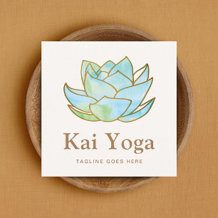 Carte De Visite Carré Yoga Instructeur Aquarelle Lotus Fleur Floral