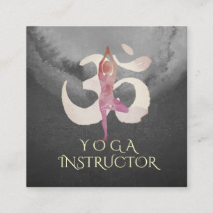 Carte De Visite Carré Yoga Instructeur Aquarelle Méditation Pose OM SIGN