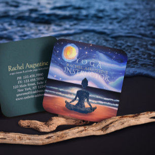 Carte De Visite Carré Yoga Méditation Paisible Clair de Lune Ciel Plage