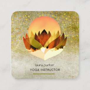 Carte De Visite Carré Yoga Méditation Vert Citron Fleur de Lotus Massage