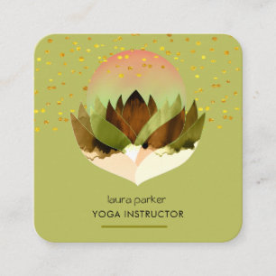 Carte De Visite Carré Yoga Méditation Vert Citron Fleur de Lotus Massage