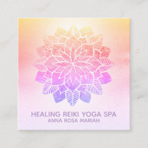 Carte De Visite Carré *~* Yoga Pastel Arc-en-ciel Reiki Mandala