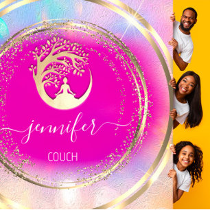 Carte De Visite Carré YogaCouch Thérapiste Mindfulness QR CODE Or rose