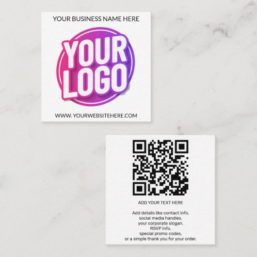 Carte De Visite Carré Your Business Company Team Logo and QR Code & Text (Devant / Derrière)