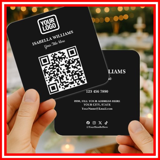 Carte De Visite Carré Your Logo Here Simple Modern Black Website QR Code