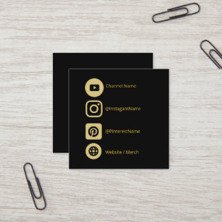 CARTE DE VISITE CARRÉ YOUTUBE CHANNEAU RÉSEAU SOCIAL MEDIA GOLD BLACK PR