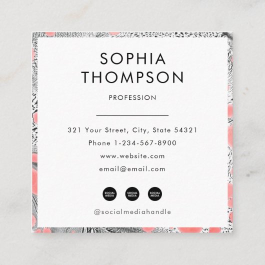 Carte De Visite Carré Zebra Marble Code QR Abstrait Médias sociaux (Dos)