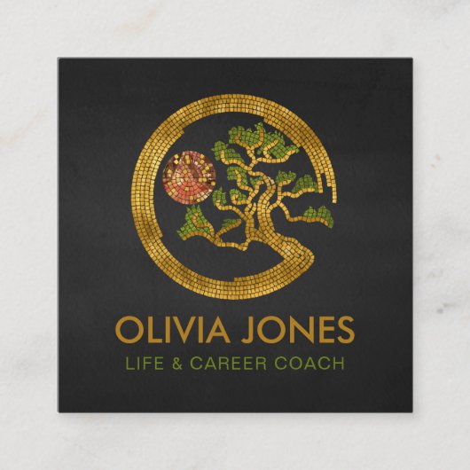 Carte De Visite Carré Zen Enso Circle et Bonsai Tree Mosaic (Devant)