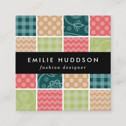 Carte De Visite Carré Zigzag, Chevron, En vichy, Pois, Patchwork (Devant)