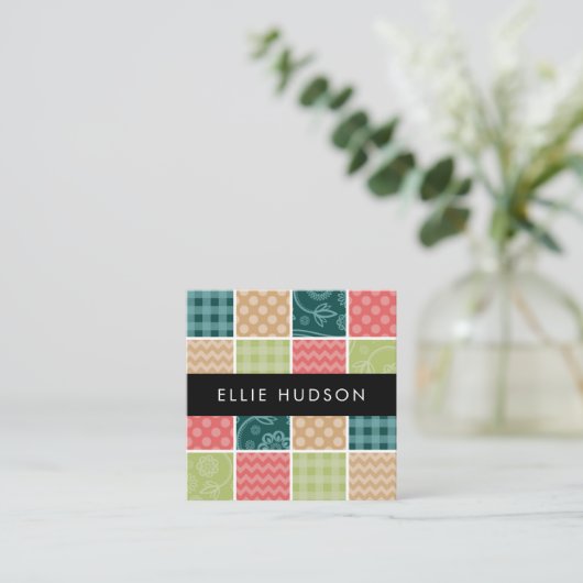 Carte De Visite Carré Zigzag, Chevron, En vichy, Pois, Patchwork (Debout devant)