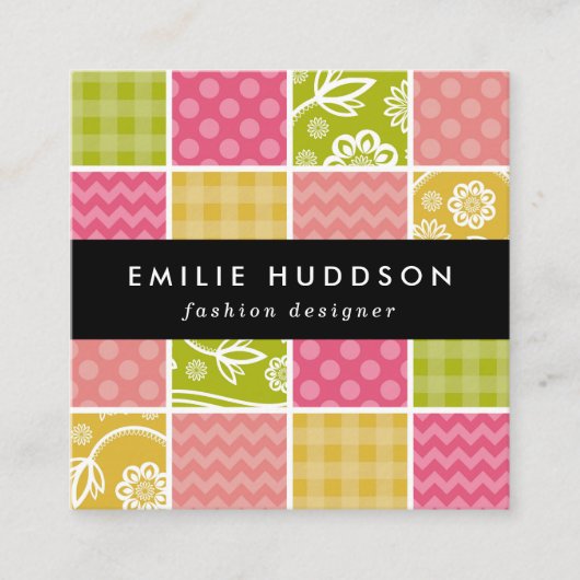 Carte De Visite Carré Zigzag, Chevron, Pois, En vichy, Patchwork (Devant)
