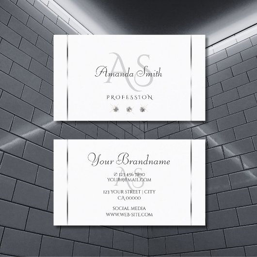 Carte De Visite Carreaux d'araignée blanc clair Initiales