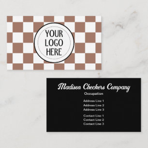 Carte De Visite Carrés à carreaux Logo rétro blanc Mocha