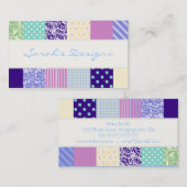 Carte De Visite carrés motifs de patchwork - violet, jaune et bleu (Devant / Derrière)