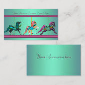 Carte De Visite Carrousel bleu turquoise pourpre Chevaux peints (Devant / Derrière)