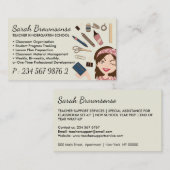 Carte De Visite Cartoon beige Lady Fournitures de l'école enseigna (Devant / Derrière)