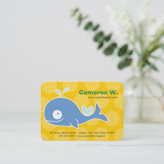 Carte De Visite Cartoon bleu baleine profil enfant photo appel (Debout devant)
