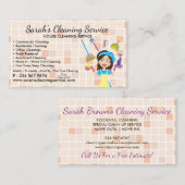 Carte De Visite Cartoon Orange Maid Janitorial Lady House Cleaning (Devant / Derrière)