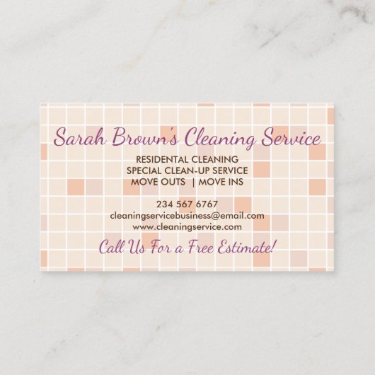 Carte De Visite Cartoon Orange Maid Janitorial Lady House Cleaning (Dos)