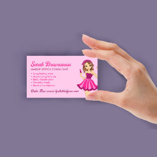 Carte De Visite Cartoon rose violet dame maquillage Lipstick beaut